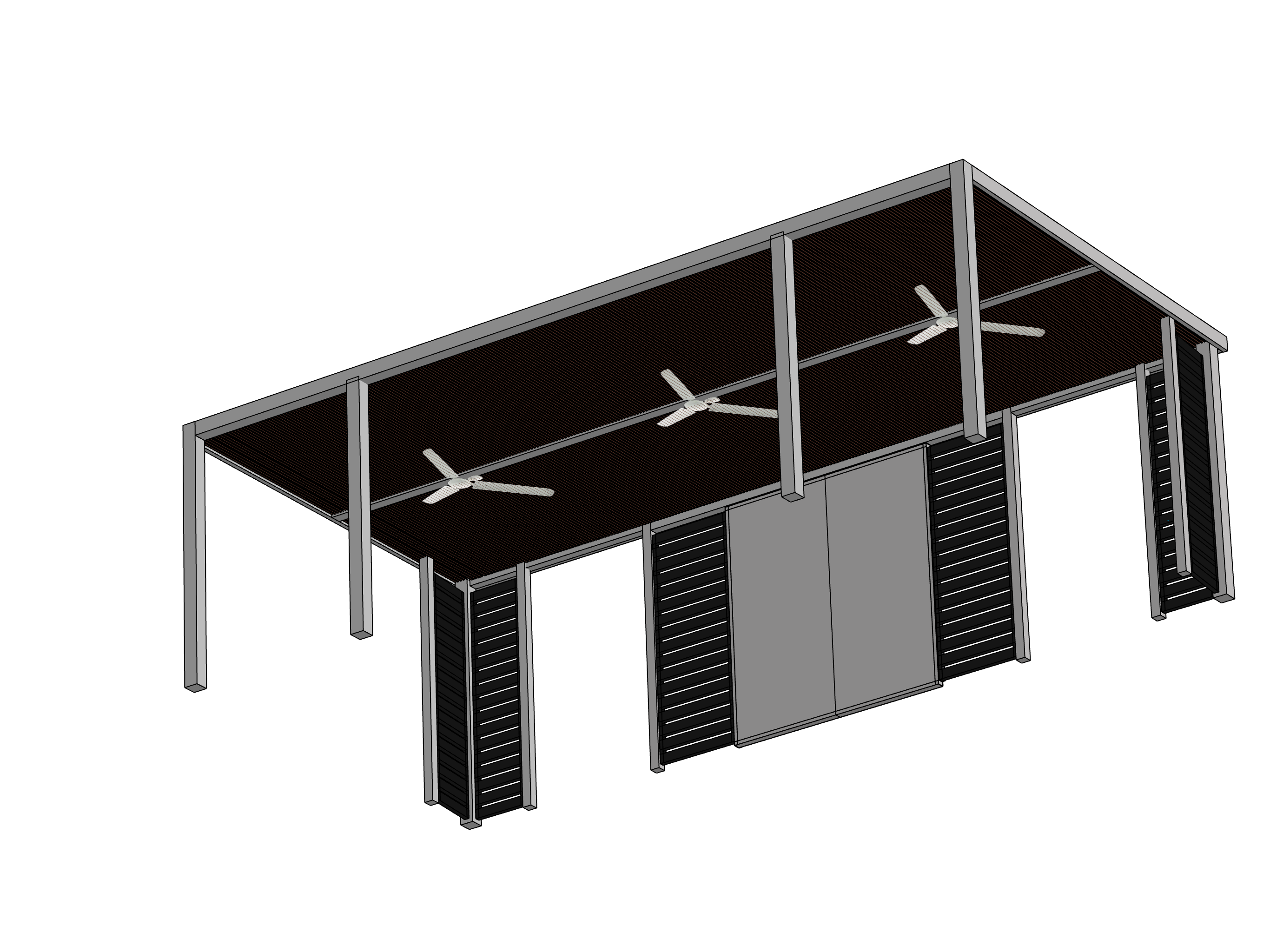 Angled 3D view of the custom pergola design