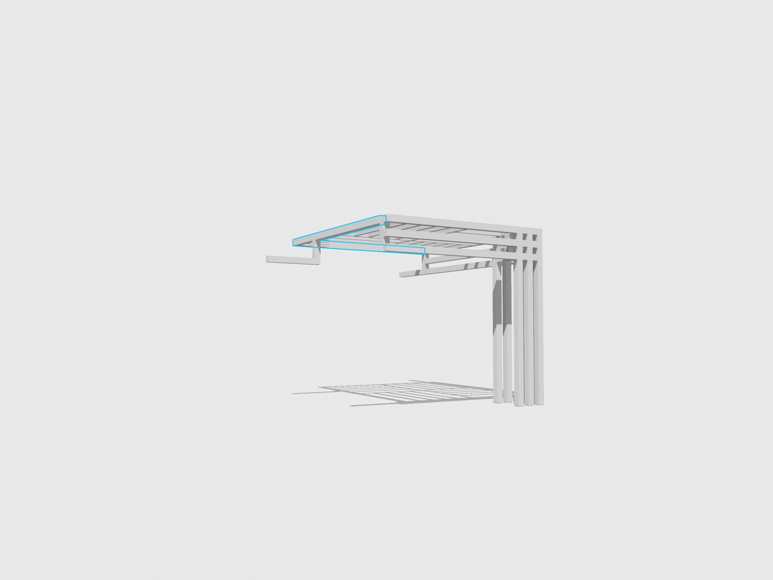 Side 3D view of the custom white pergola