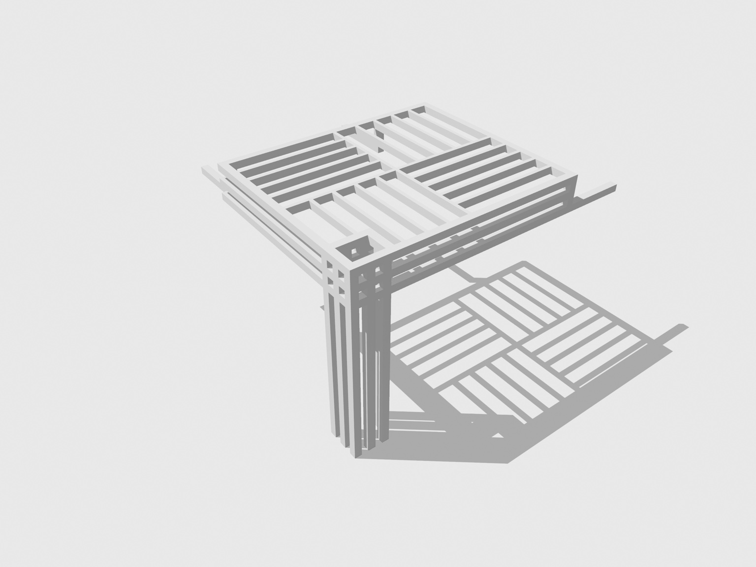 3D model of a custom open-roof white aluminum pergola